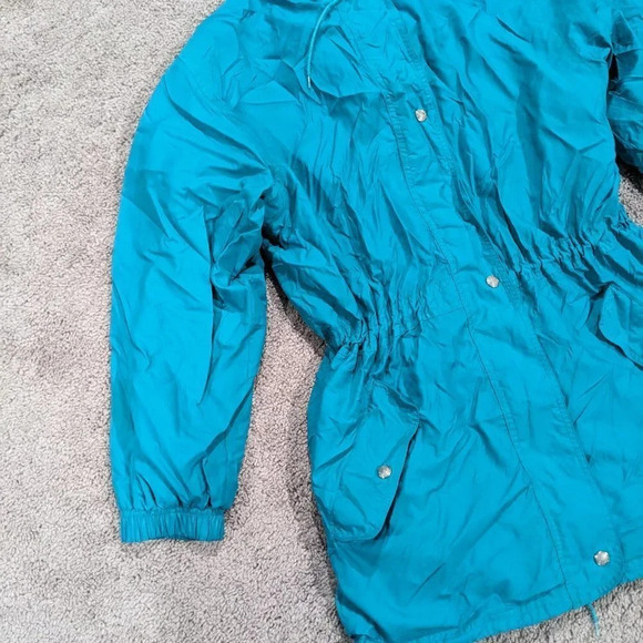 Woolrich Vintage Women's Zip Up Rain Coat Teal Blue Packable Waist Elastic M - Picture 3 of 11